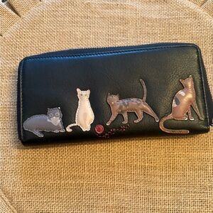 Stylish Black Leather Cat Wallet with Adorable Designs